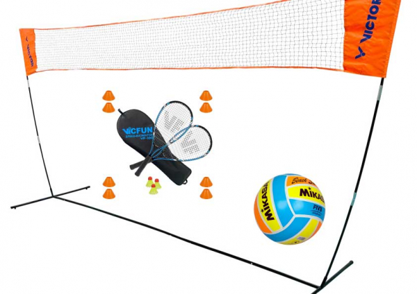 Victor Mobiles Badminton Netz Easy Set mit Ball & Schlägerset Field